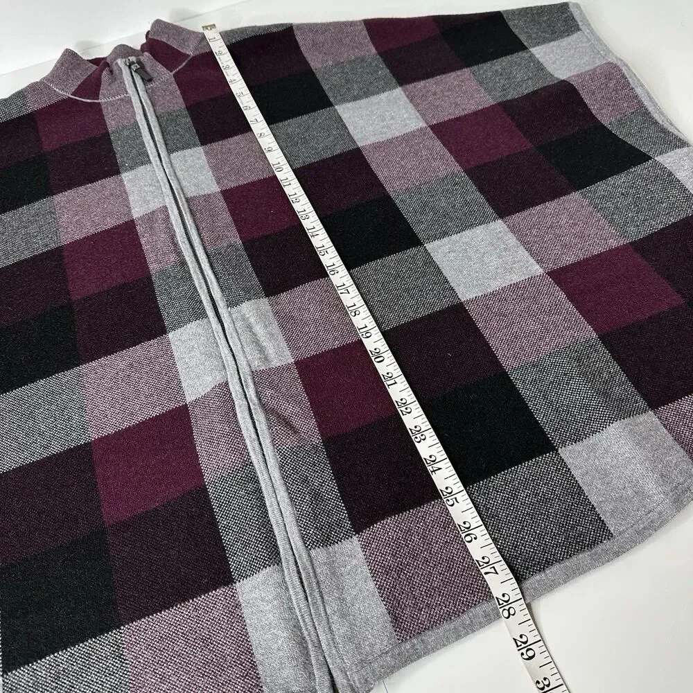 Tahari Plaid Zip Up Poncho Sweater Sz L XL Fall Stadium Game Layer Preppy Travel